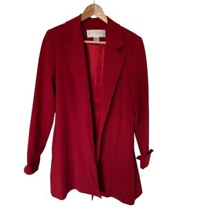 Doncaster Blazer Women Size 6 Red Euc Wool Blend Open Front Longline Jacket 90s